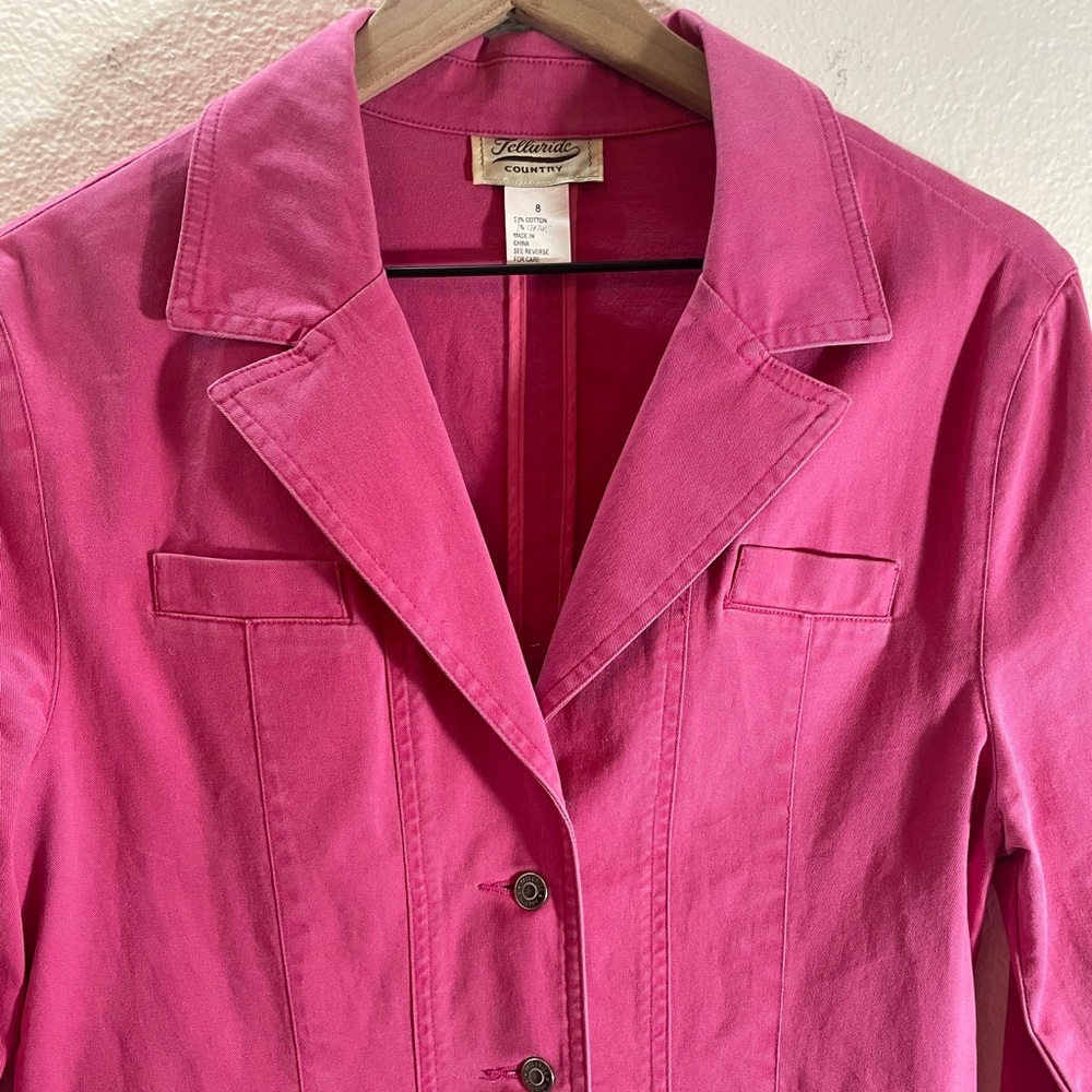 Telluride Country Vintage Cotton Pink Cropped Blazer Size 8/S - Picture 2 of 8